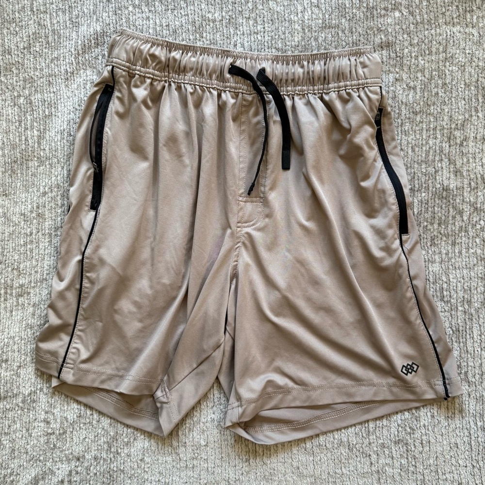 LEG3ND Men’s Athletic Shorts M Beige Gray‎ Drawstring Zip Pockets